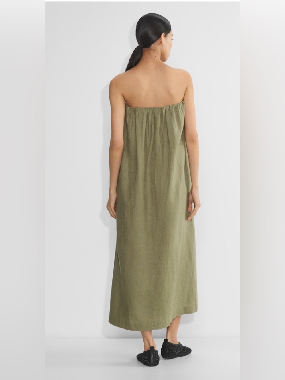 Aritzia Babaton Olive Strapless Midi Dress Size Large - Picture 2 of 10